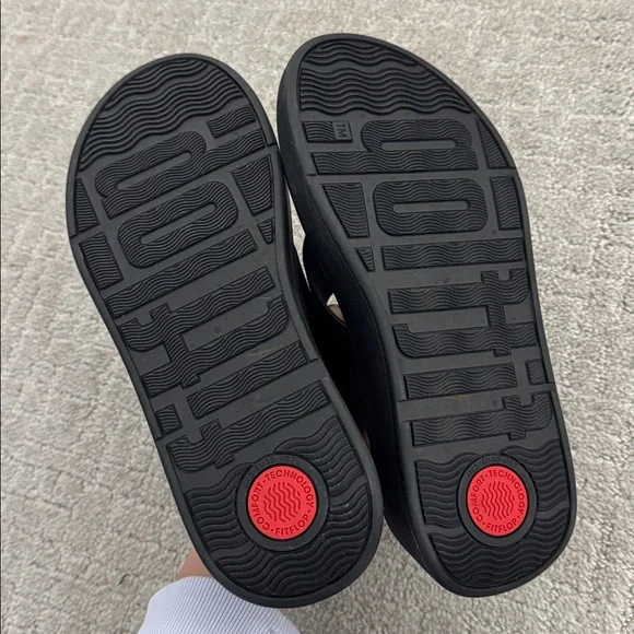 EUC Fitflop F-Mode Leather Flatform Toe-Post back strap Sandals black platform - Picture 8 of 10